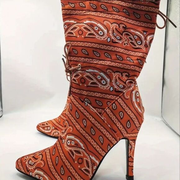 Paisley scarf printed stiletto boots sz 8 - Picture 1 of 10